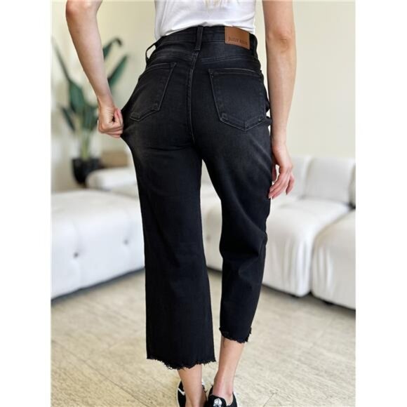 NWT 💙 Judy Blue High Waist Button Fly Jeans, Black, Raw Hem, Slightly Stretchy - Picture 6 of 7